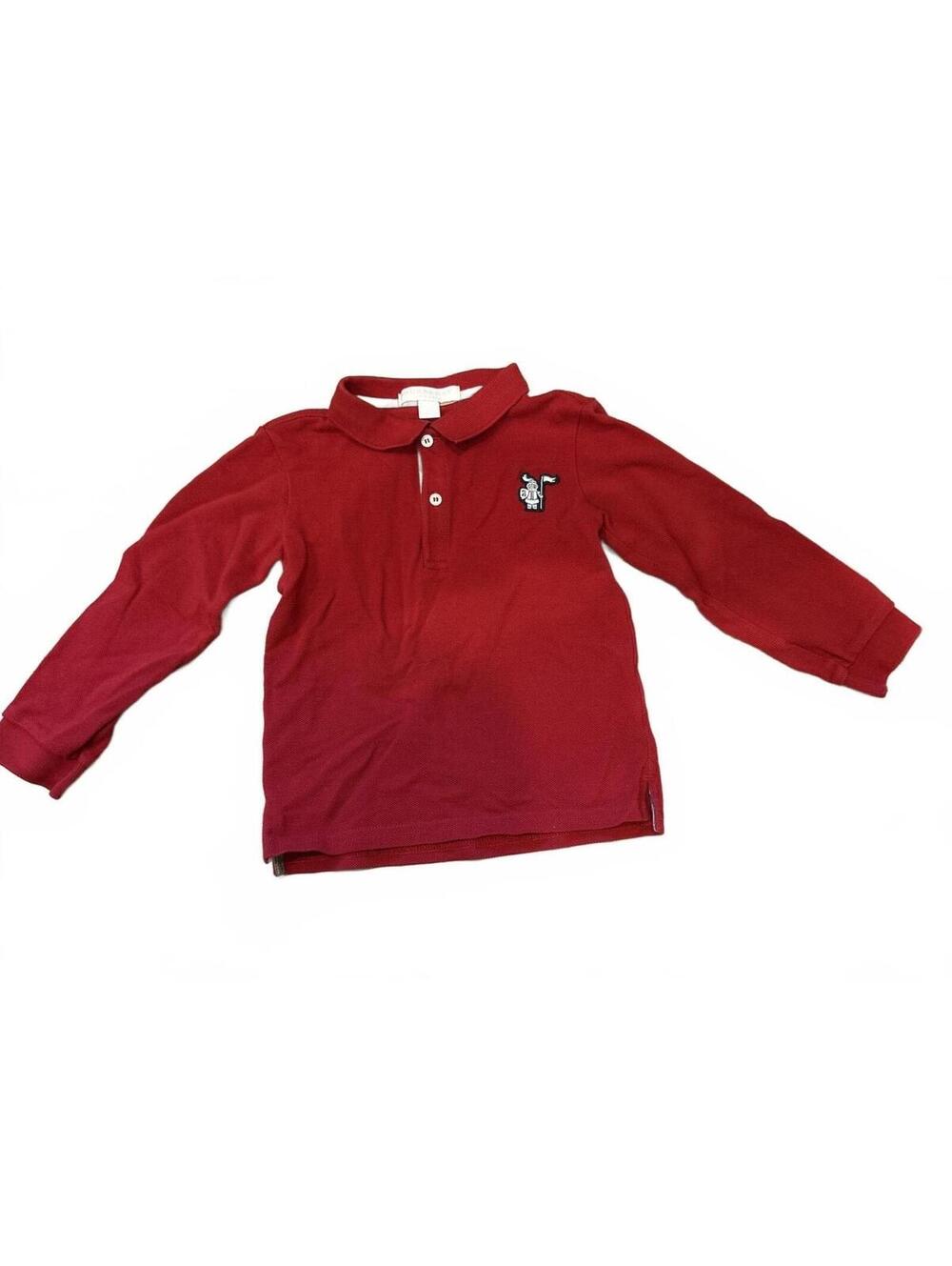 Burberry Red Long Sleeve Polo Shirt with Knight Logo Toddler Size 3
